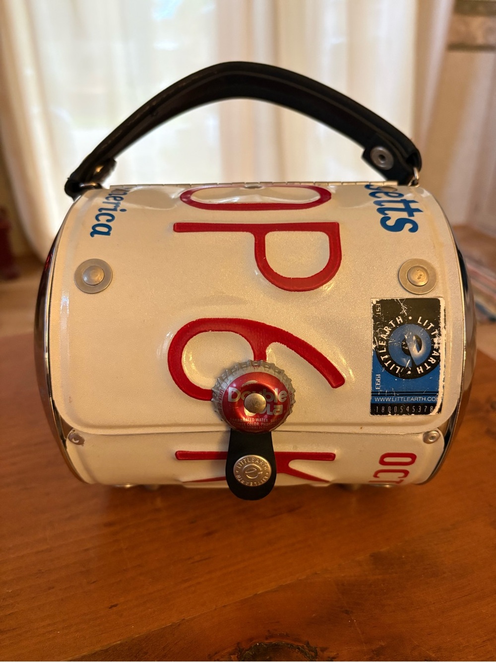 Little Earth Recycled License Plate Purse in a Unique Barrel Shape Y2K